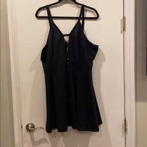 Black cutout skater dress.